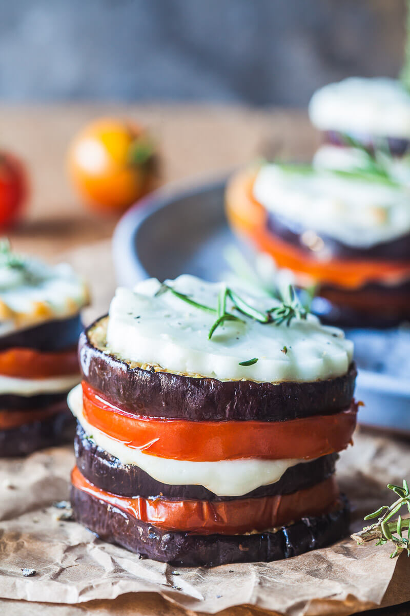 Eggplant Tomato Caprese Stacks Recipe | HeyFood — heyfoodapp.com