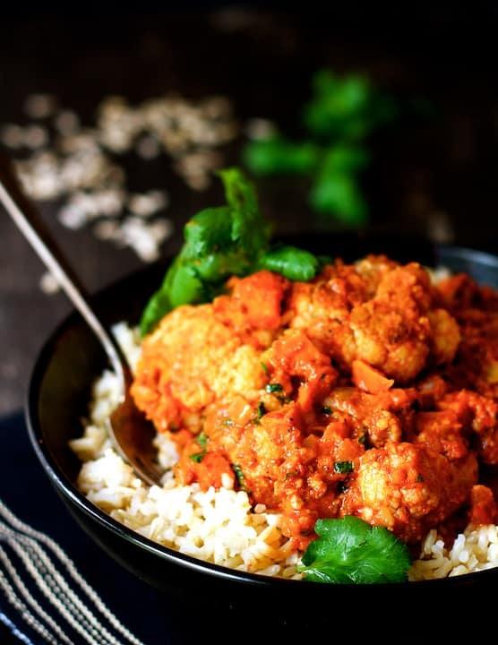 Cauliflower and Sweet Potatoes in Roasted Red Pepper Mole Recipe | HeyFood — heyfoodapp.com