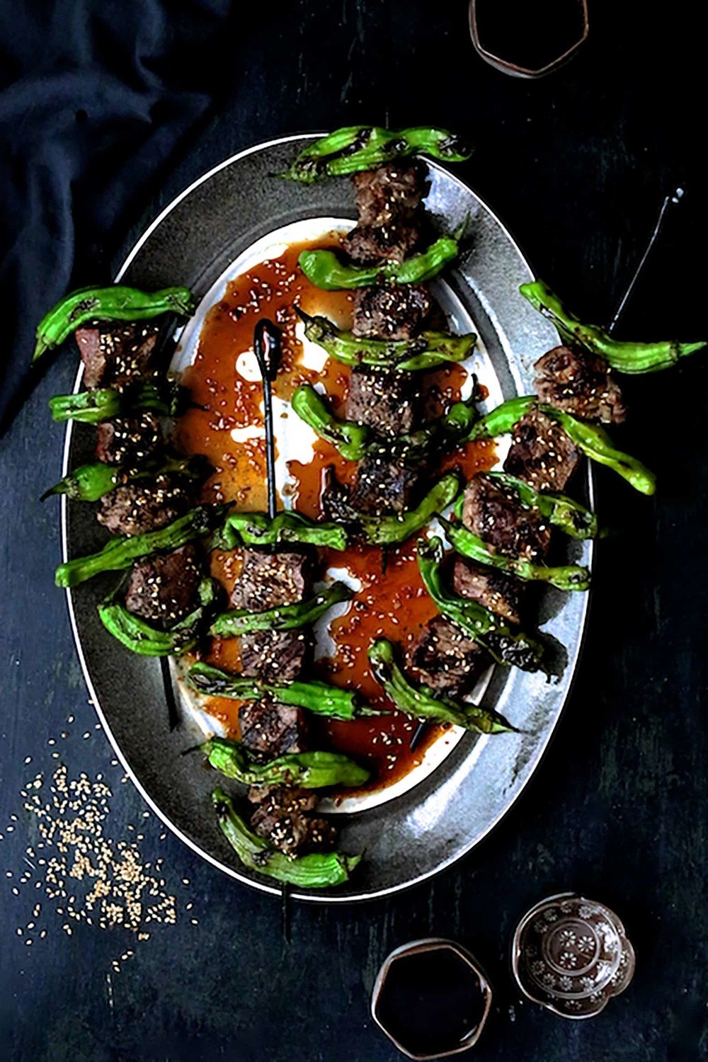 Grilled Japanese Beef and Shishito Pepper Skewers Recipe | HeyFood — heyfoodapp.com