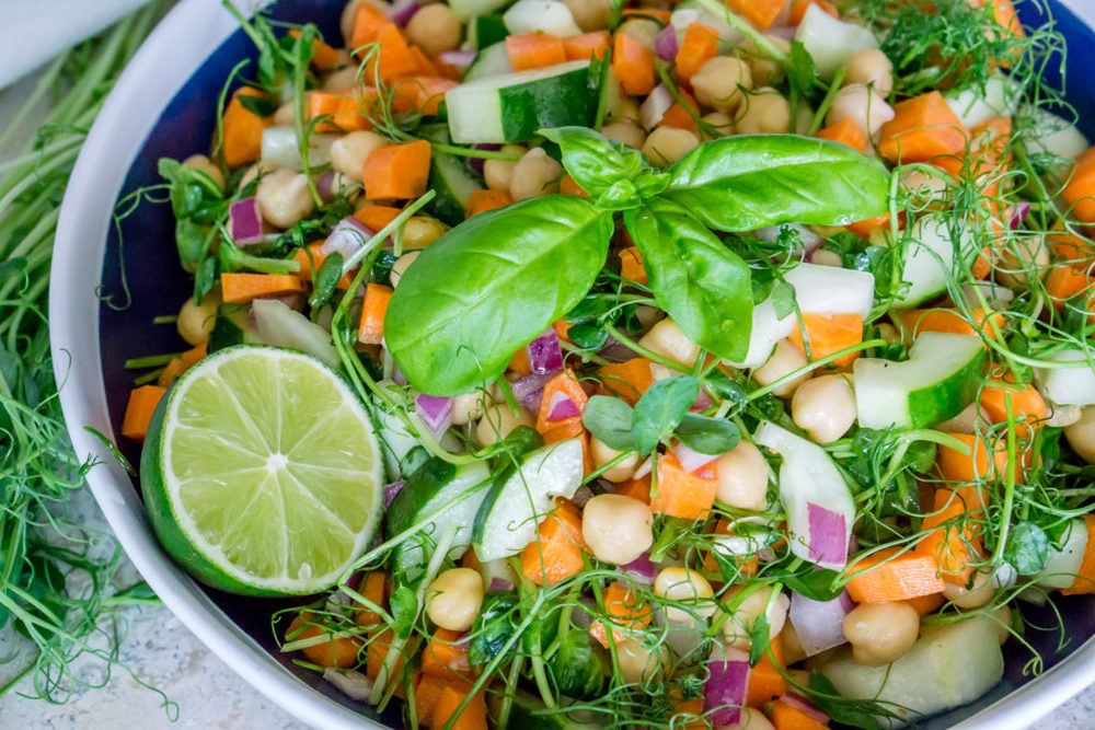 Chickpea and Pea Shoot Salad Recipe | HeyFood — heyfoodapp.com