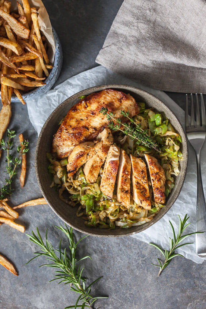 Rosemary Grilled Chicken on Cabbage Recipe | HeyFood — heyfoodapp.com