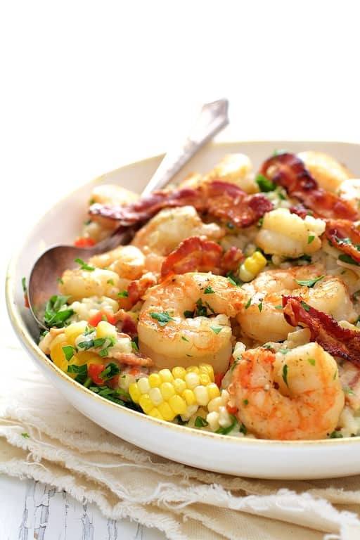 Shrimp and Corn Risotto with Bacon Recipe | HeyFood — heyfoodapp.com