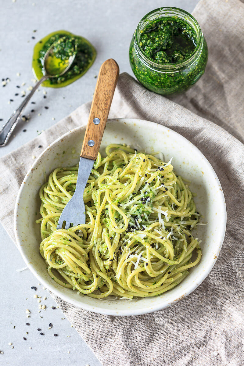 Wild Garlic Pesto Spaghetti  Recipe | HeyFood — heyfoodapp.com