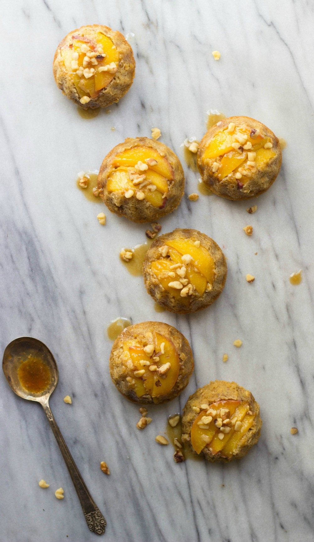 Mini Peach Upside-Down Oatmeal Bundt Cakes Recipe | HeyFood — heyfoodapp.com