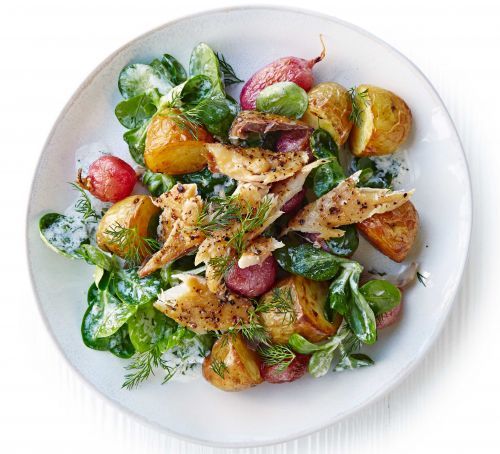 Roast Radish, New Potato & Peppered Mackerel Salad Recipe | HeyFood — heyfoodapp.com