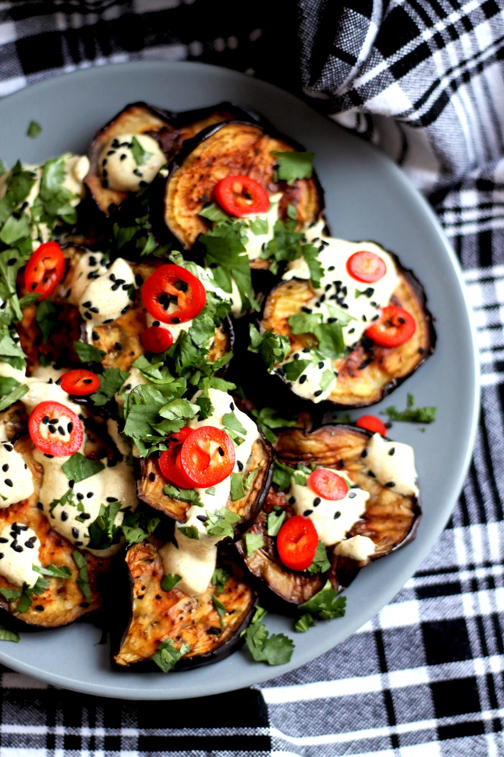 Aubergine Salad with Curry Yoghurt, Chilli, Herbs and Pine Nuts (V) Recipe | HeyFood — heyfoodapp.com