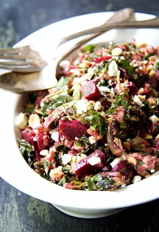 Shredded Kale Sprout and Baby Beet Salad with Walnuts and Goat Cheese Recipe | HeyFood — heyfoodapp.com