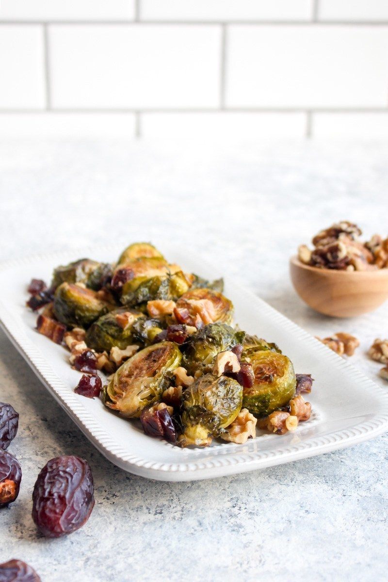 Roasted Brussels Sprouts with Dates and Walnuts Recipe | HeyFood — heyfoodapp.com