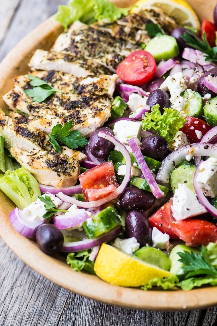 Grilled Greek Chicken Salad Recipe | HeyFood — heyfoodapp.com