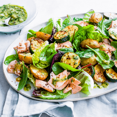 Warm Courgette And Salmon Salad Recipe | HeyFood — heyfoodapp.com