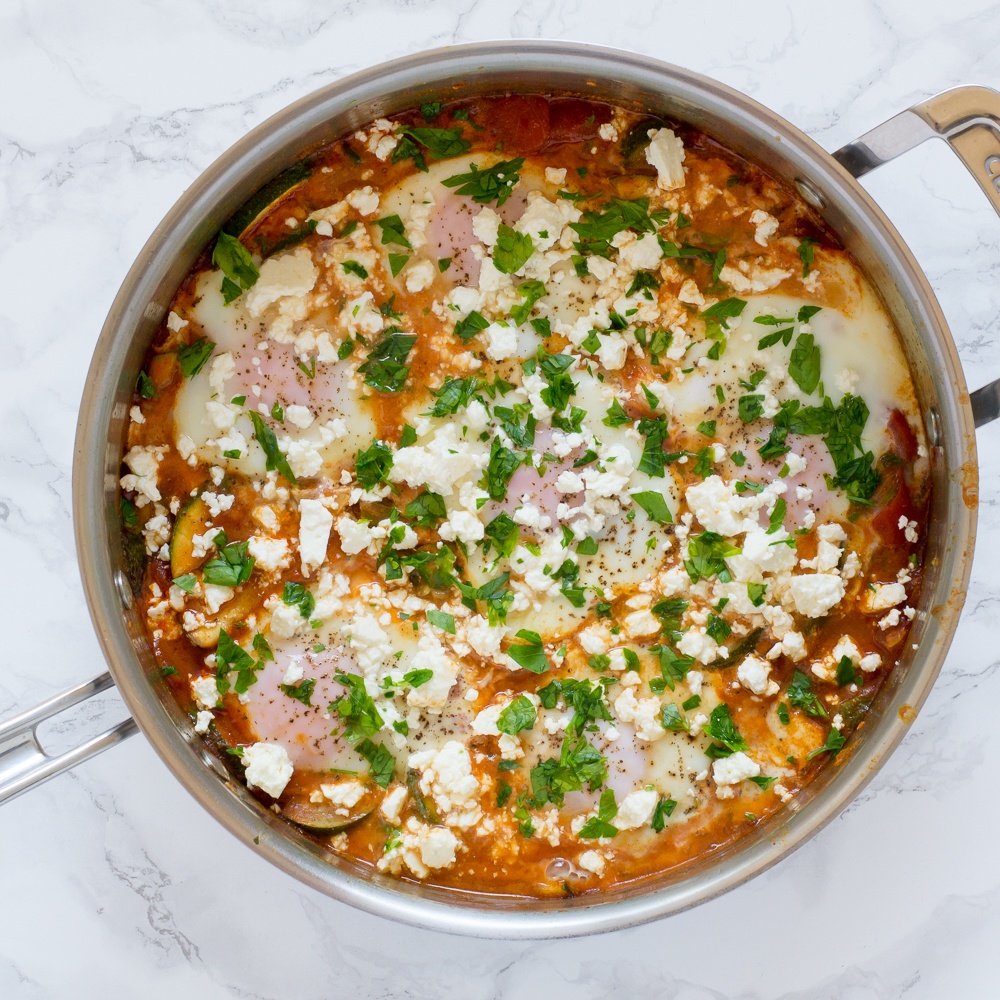 Zucchini Shakshuka (North African-Style Egg Dish) With Feta Recipe | HeyFood — heyfoodapp.com