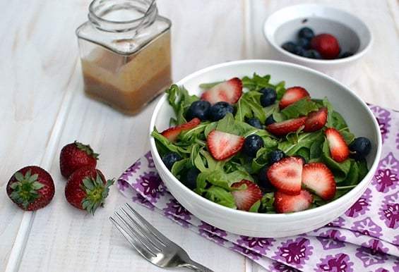 Strawberry-Arugula Salad with Fruity Jam Dressing Recipe | HeyFood — heyfoodapp.com