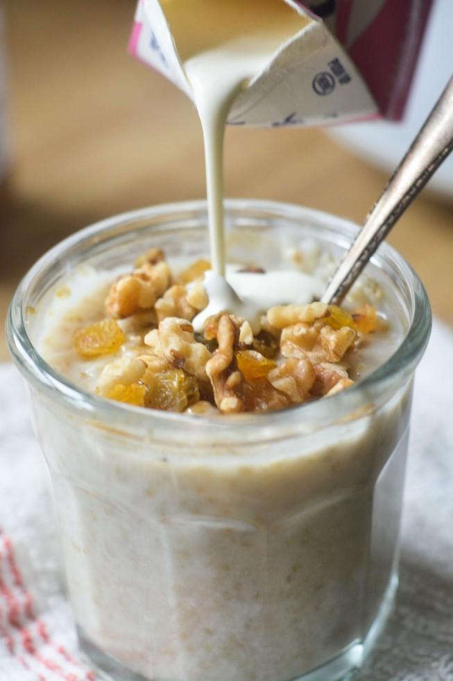 Overnight Crock Pot Oatmeal with Almond Butter and Honey Recipe | HeyFood — heyfoodapp.com