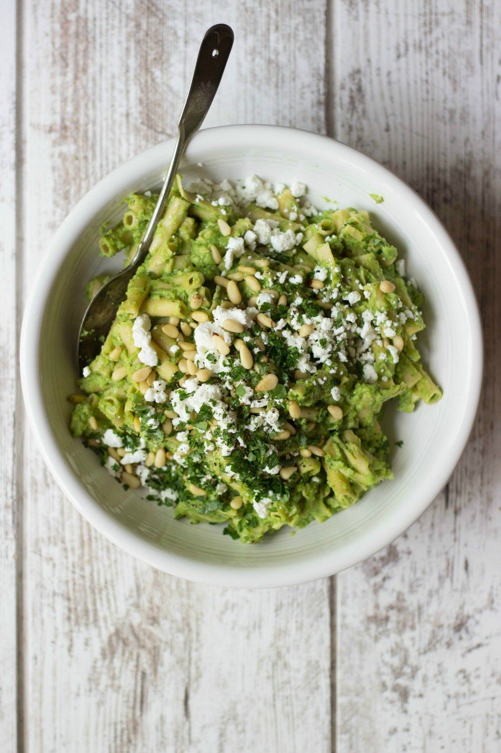 Broccoli Pesto Pasta Salad with Goat Cheese & Pine Nuts Recipe | HeyFood — heyfoodapp.com