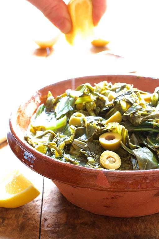 Braised Greens with Olives and Lemon Recipe | HeyFood — heyfoodapp.com