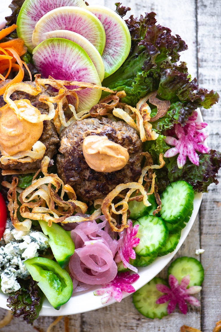 Burger Salad Bowl Recipe | HeyFood — heyfoodapp.com