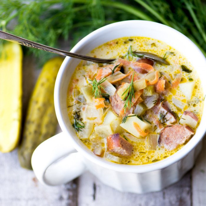 Dill Pickle and Brat Soup Recipe | HeyFood — heyfoodapp.com