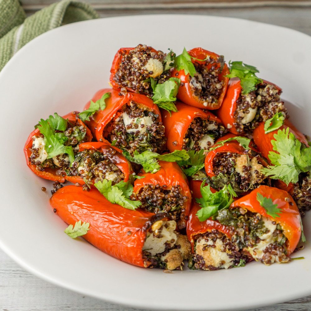 Vegetarian Stuffed Mini Bell Peppers Recipe | HeyFood — heyfoodapp.com