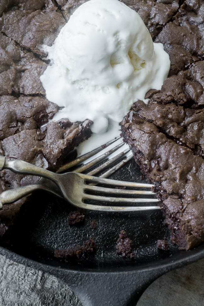 Double Chocolate Chip Skillet Cookie Recipe | HeyFood — heyfoodapp.com