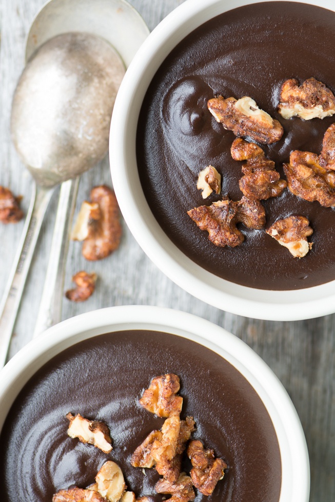 Warm Chocolate Pudding with Chili Spiced Walnuts Recipe | HeyFood — heyfoodapp.com