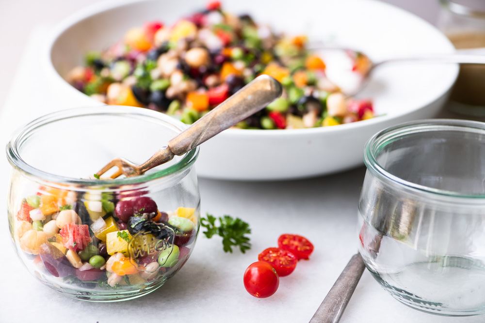 Rainbow Bean Salad with Sweet and Sour Brown Sugar Dressing Recipe | HeyFood — heyfoodapp.com