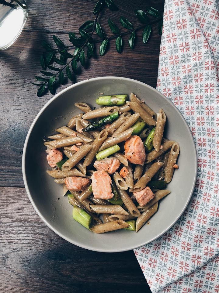Asparagus & trout pasta Recipe | HeyFood — heyfoodapp.com