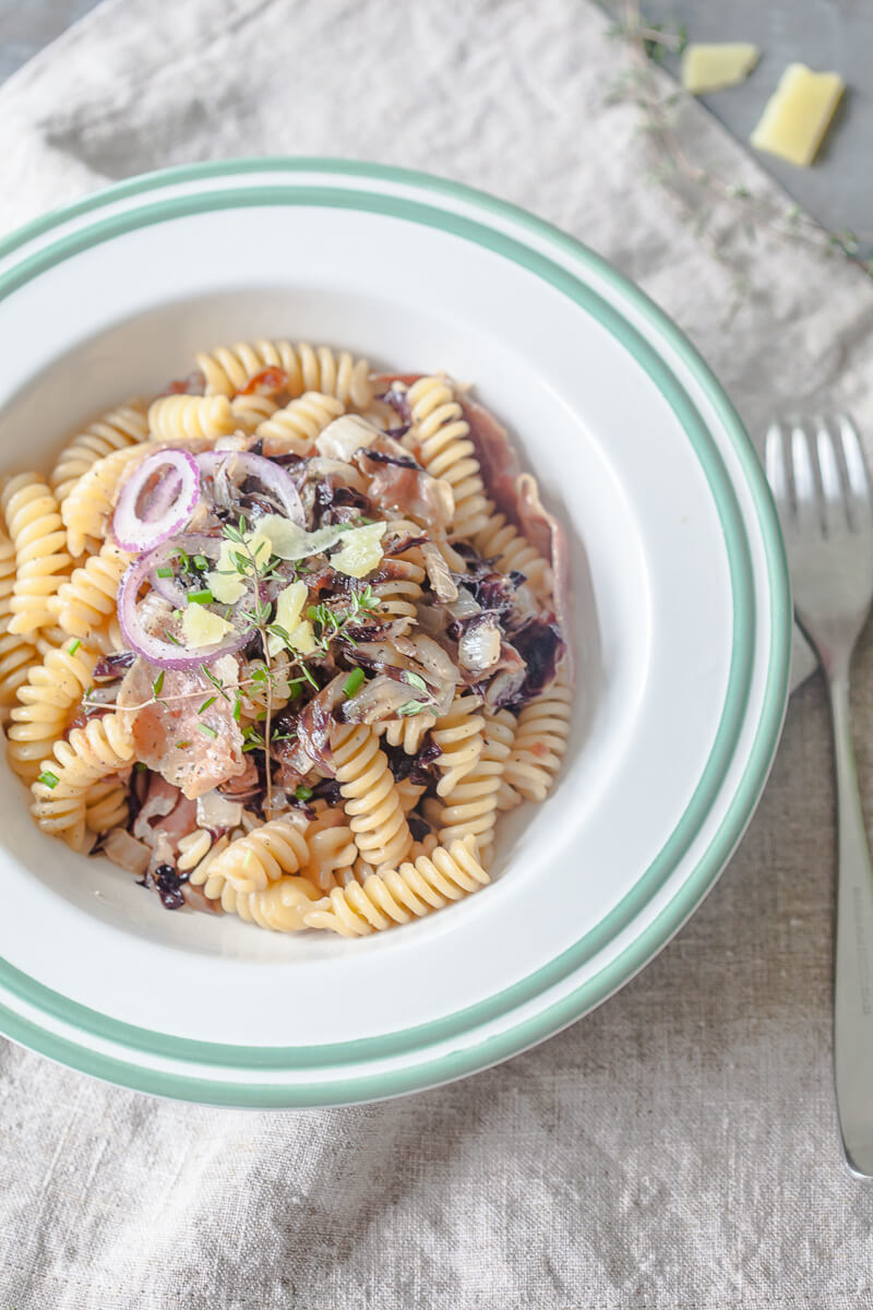 Pasta al prosciutto e radicchio Recipe | HeyFood — heyfoodapp.com