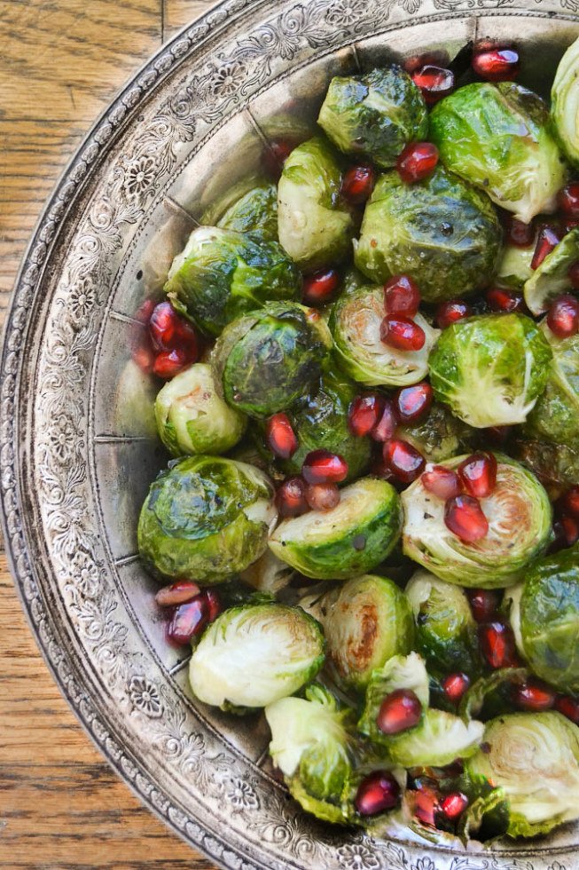 Roasted Brussels Sprouts with Pomegranate Recipe | HeyFood — heyfoodapp.com