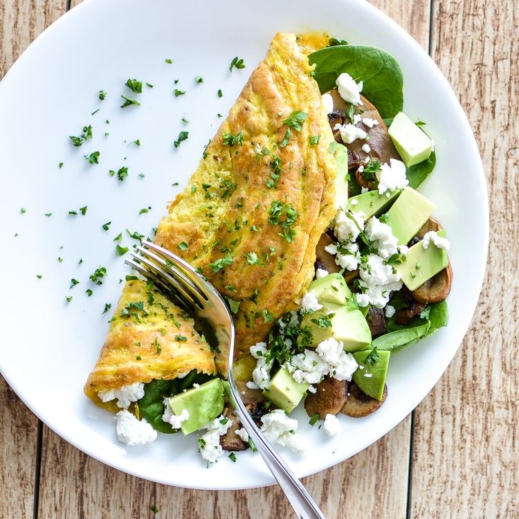 Mushroom And Goat’s Cheese Omelet With Spinach And Avocado Recipe | HeyFood — heyfoodapp.com