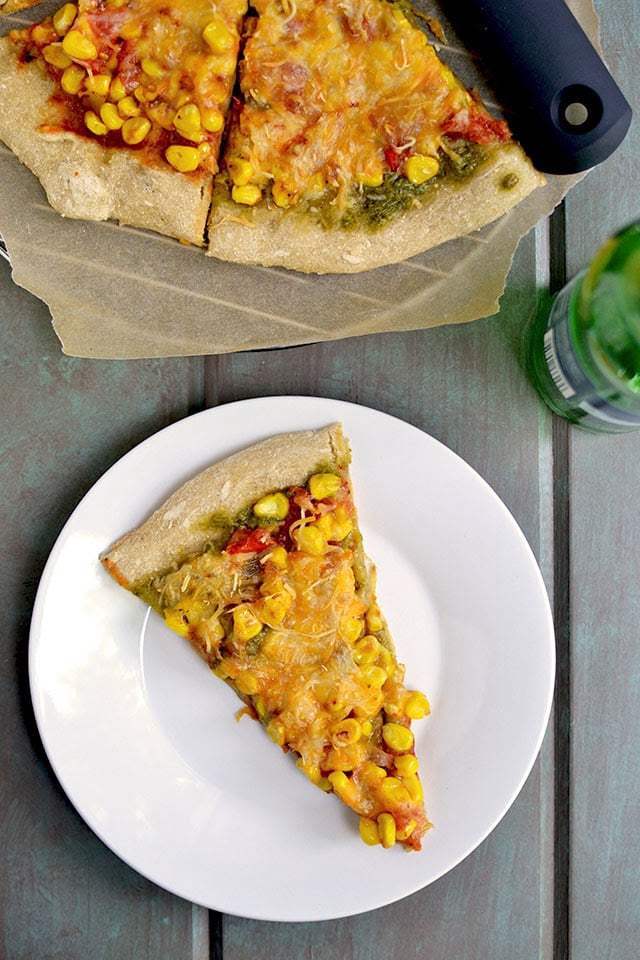 Corn Pizza on Multigrain Crust Recipe | HeyFood — heyfoodapp.com