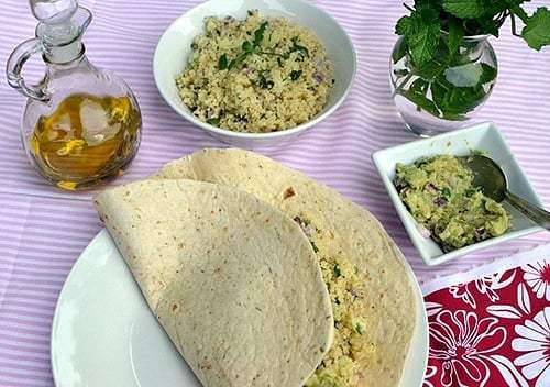 Tabbouleh with Guacamole in a Tortilla Wrap Recipe | HeyFood — heyfoodapp.com