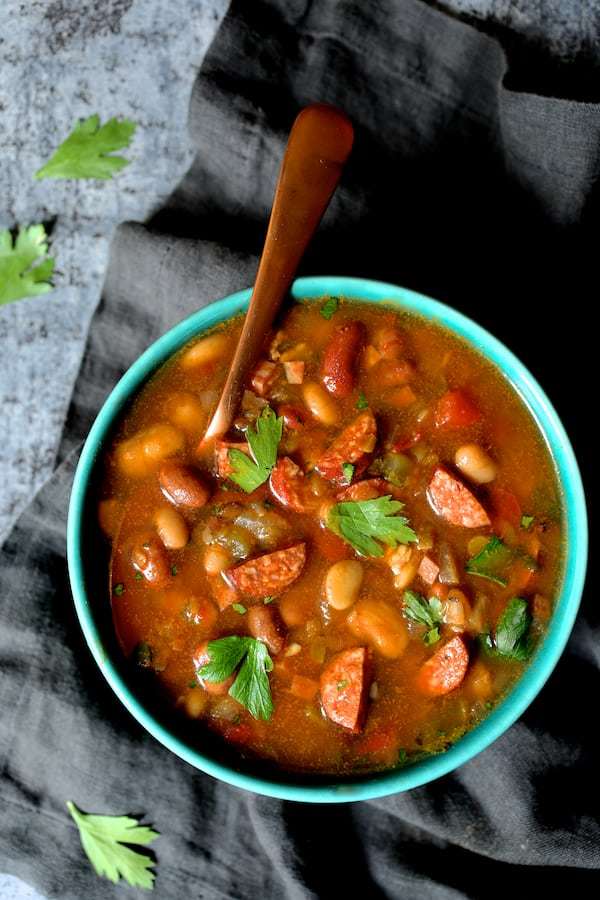 Slow Cooker Cajun 15-Bean Soup with Andouille, Ham and Bacon  Recipe | HeyFood — heyfoodapp.com