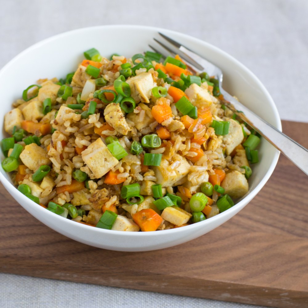 Tofu Fried Rice With Carrots & Peas Recipe | HeyFood — heyfoodapp.com
