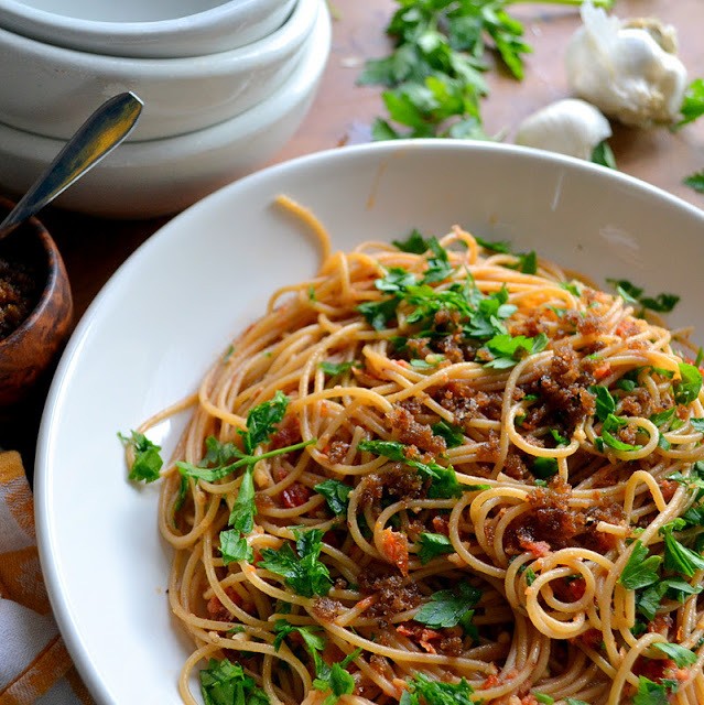 Pasta with Sun Dried Tomato and Almond Pesto Recipe | HeyFood — heyfoodapp.com