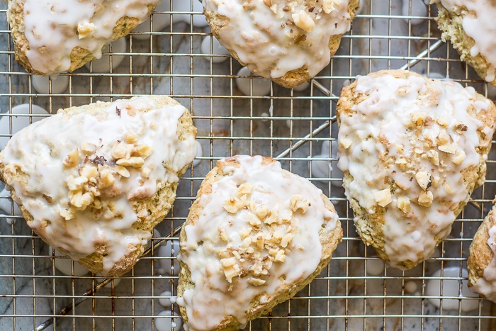 Lemon Glazed Zucchini Walnut Scones Recipe | HeyFood — heyfoodapp.com