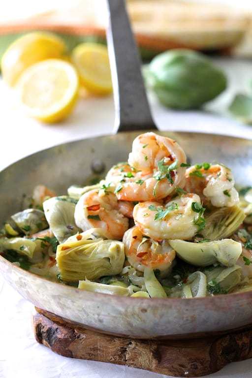 Shrimp Scampi with Shallots and Artichokes Recipe | HeyFood — heyfoodapp.com