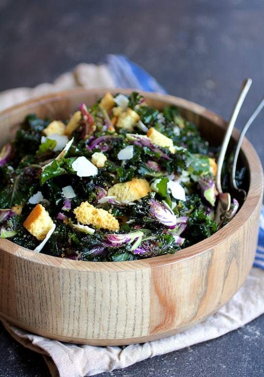 Massaged Kale Sprout Caesar Salad Recipe | HeyFood — heyfoodapp.com