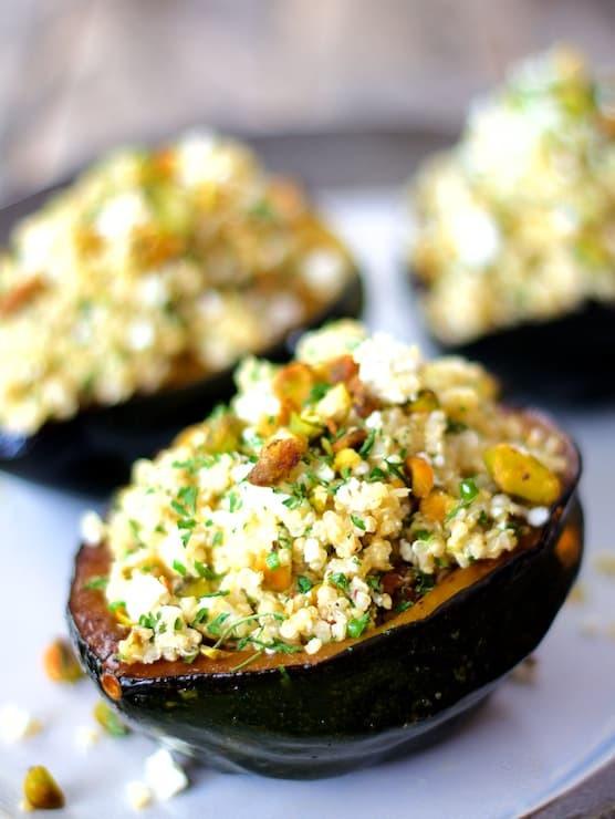 Quinoa, Feta and Pistachio-Stuffed Acorn Squash Recipe | HeyFood — heyfoodapp.com